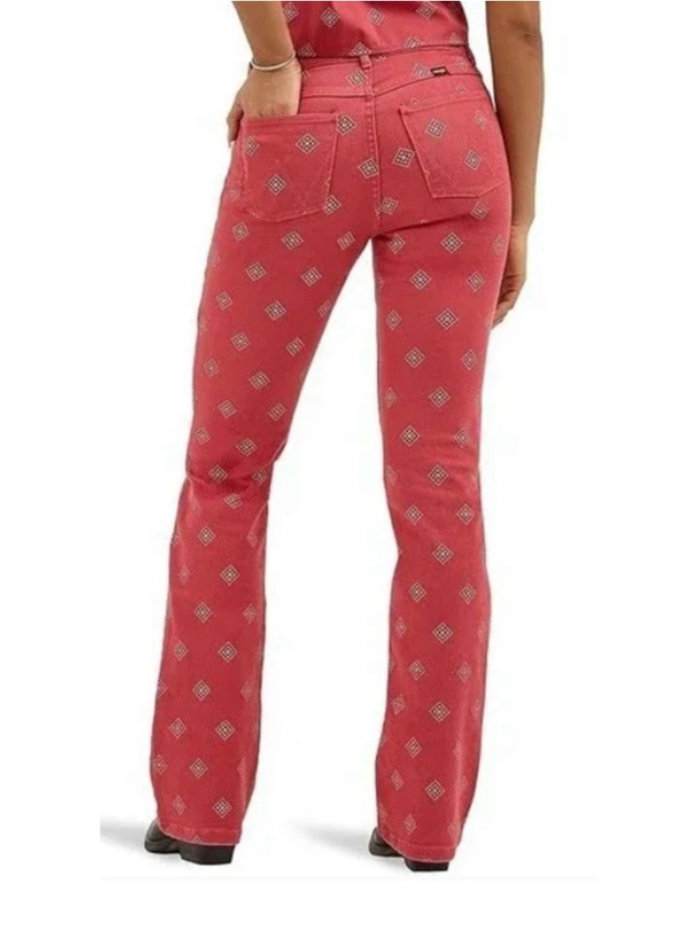 NWT Free People x Wrangler High Rise Bold Boot Bandana Print Jeans Red Size 10 - Picture 7 of 16